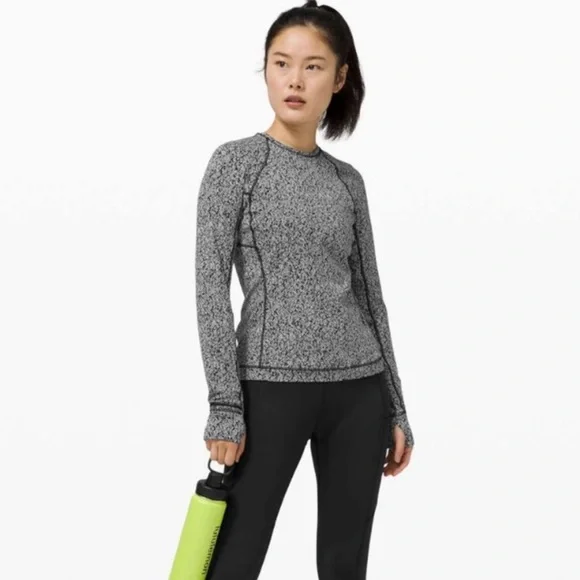NWOT Lululemon Runderful Long Sleeve Top Black White Herringbone Size 8 - Picture 1 of 16
